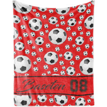 Personalized Soccer Blanket with Name – Soft Red Football Throw, Custom Name Gift for Kids, Teens & Adults, Compatible with All Ages