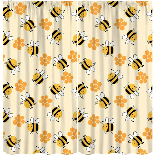 Honey Bee Curtains with Bee Flower Pattern Rod Pocket