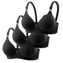3 Pack V Neck Bras for Women Breathable Pushup Full Coverage Backless Wireless Sports Bras Adjustable Yoga Workout Bra A01 Black & Size 44