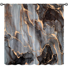 Black Marble Curtains, Translucent Black-Gold Texture, Rod Pocket, Thermal Insulated Drapes (2 Panels, 72"x63")