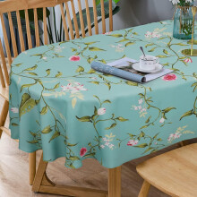 Blue Floral Oval Tablecloth, Waterproof & Wrinkle-Free, 54x72 in, Indoor/Outdoor Use