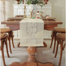 2 Pack Beige Crochet Lace Rectangular Table Runner Dresser Scarf Doilies, Boho Table Runners with Tassels Rustic Farmhouse Table Decoration