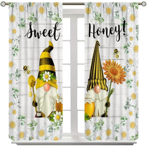 White Wood Stripe Bee Curtains Rod Pocket Thermal 2 Panels 1