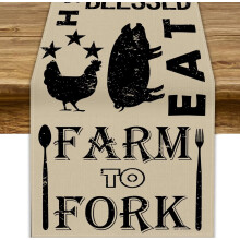 Retro Western Farm Table Runner (13x36in) – Cattle, Chicken, Pig Design for Kitchen, Dining, Living Room, Holiday & Outdoor Party – Compatible