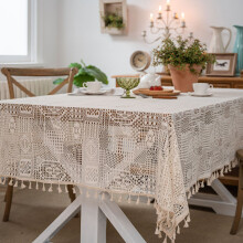 Crochet Boho Tablecloth with Tassels, Hollow Lace Tablecloths Cover for Party Birthday Dinning Farmhouse Table Cloth