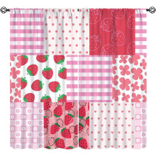 Pink Strawberry Floral Patchwork Curtains Rod Pocket