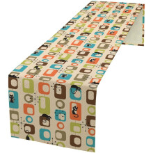Mid-Century Black Cat Table Runner, Modern Abstract Atomic Pattern, Funny Cat Decor for Dining Table, Kitchen, Holiday Party – 13x108in
