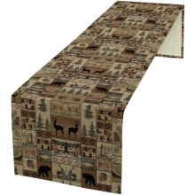 Vintage Rustic Table Runner with Elk, Deer & Bear – Brown Wildlife Farmhouse Decor for Kitchen, Dining Room, Holiday Party – 13x90in