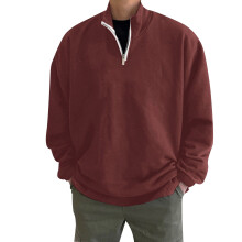 Drop Shoulder Men's Crewneck Sweatshirt Mens Winter Autumn Fashion Loose Fit Plus Size Zipper Front Solid Color Hoodless Pullover Sweater