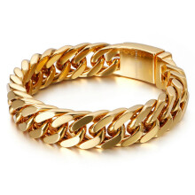 15mm Heavy Polished Men Gold Tone Stainless Steel Curb Cuban Chain Link Bracelet-default