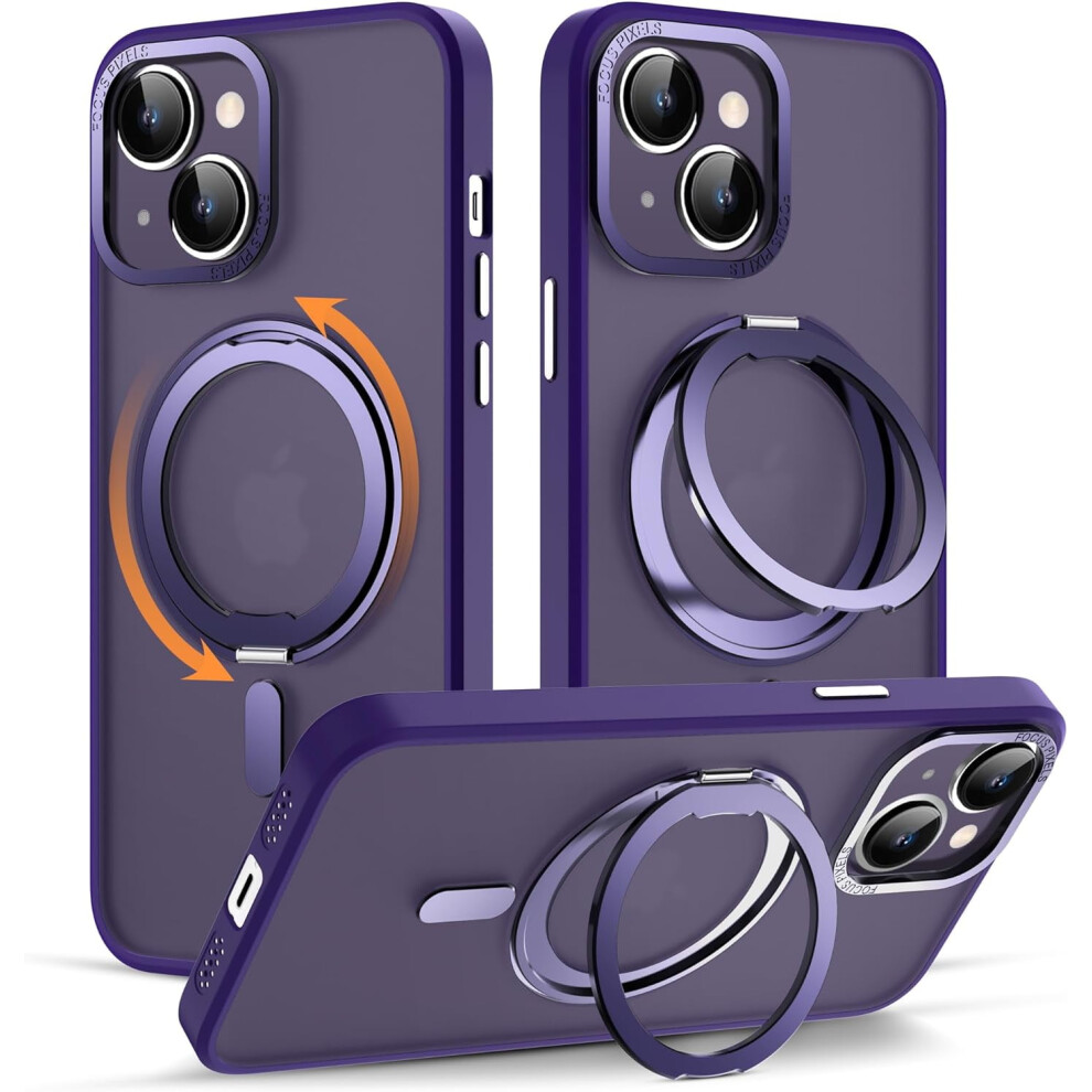 Iphone 14 Plus Case With 360 Rotatable Magnetic Ring Stand, Military-Grade Protection, Magsafe Compatible, Translucent 6.7" Purple 9448483020992