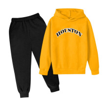 Piger2-delt sæt vinterhjerteprint hættetrøje træningsdragt langærmet pullover sweatshirt træning jogger joggingdragter gul140