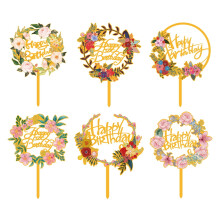 Happy Birthday Cake Topper Set Floral 6 Pieces