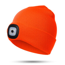 Morttic LED-lue for barn – USB-oppladbar, håndfri nattlyslue, varm strikket vinterlue, kompatibel med USB-lading (oransje)