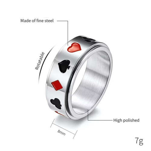 Men's Stainless Steel Rotatable Playing Card Ring Silver 1