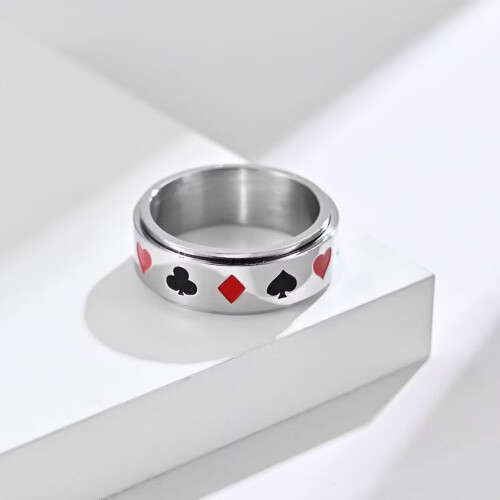 Men's Stainless Steel Rotatable Playing Card Ring Silver 2