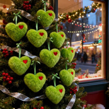 Green Plush Heart Pendant with Sparkling Accents
