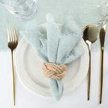Cotton Tassel Napkin, Pleated Square 42x42cm, Wrinkle-Textured Linen Placemat, Machine Washable, Western Party Decor