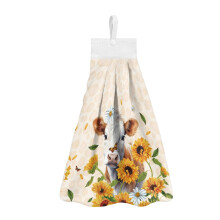Sunflower & Daisy Cow Hand Towels Set of 2 with Hanging Loop – Fast-Drying, Breathable Kitchen/Bathroom Towels