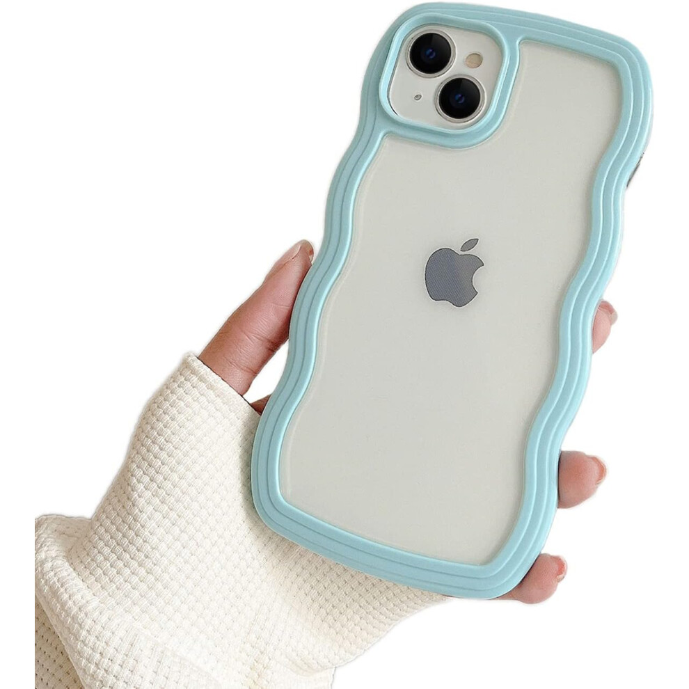 Compatible With Iphone 13 & 14, Cute Curly Wave Bumper Case Â Soft Tpu Aesthetic Phone Cover For Women & Girls, Blue 9448483073516