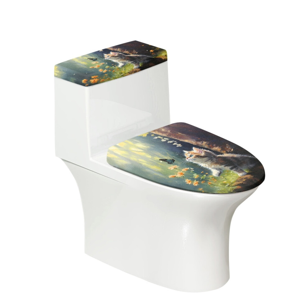 Cute Cat & Butterfly Toilet Tank Lid Cover Set Â 2Pcs Oval Elongated Toilet Lid And Tank Covers For Bathroom 9448483074384