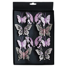 Red Glitter Butterfly Ornaments, 3D Hollow, with Clip & Stem for Xmas Wreath/Garland – 10-Pack, Compatible with Christmas Tree