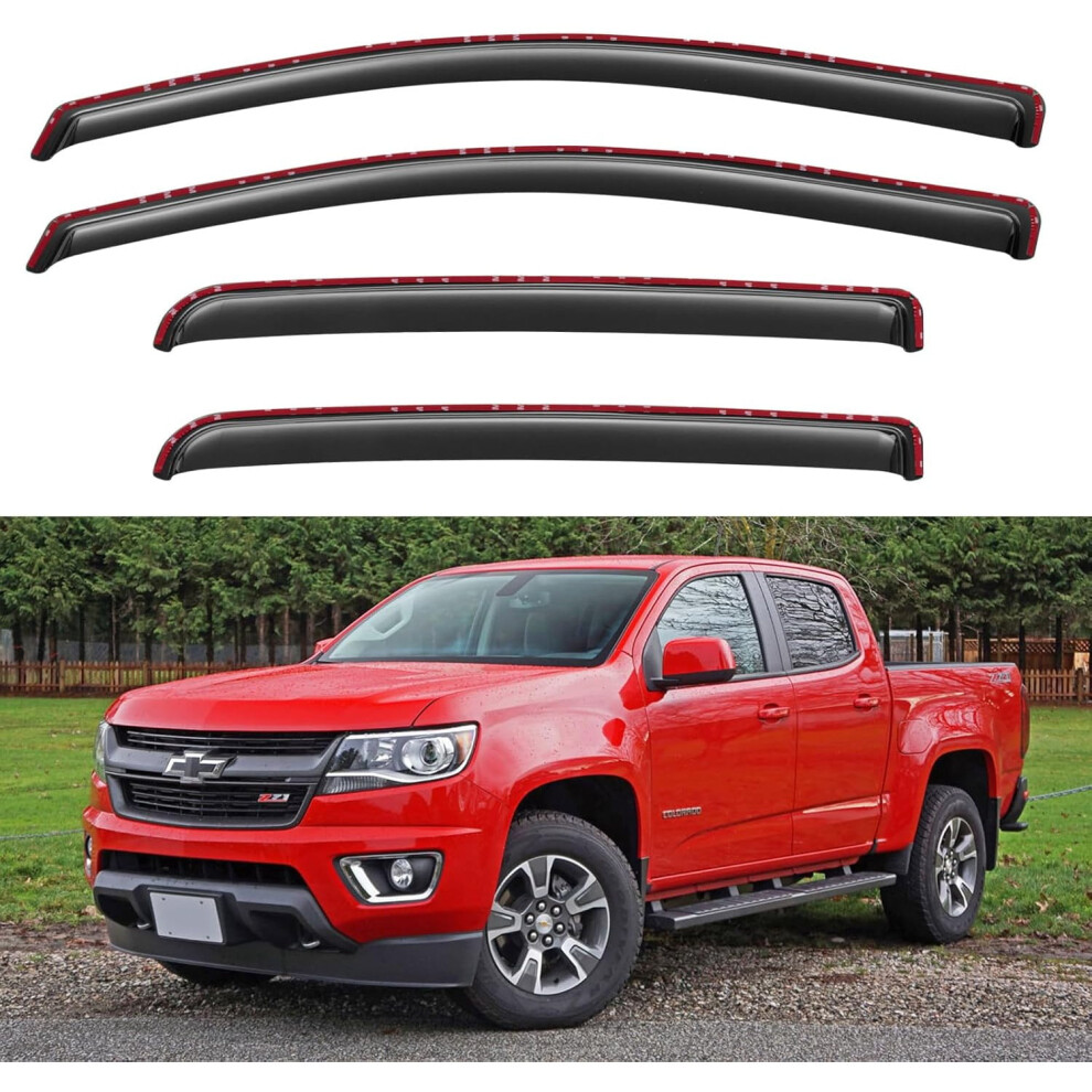 In-Channel Window Visors Rain Guards For 2015-2022 Chevy Colorado Crew Cab, Window Vent Wind Deflectors Visors Shades For 15-22 Gmc Canyon Crew Cab 9448483140065