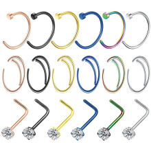 18 stk/sett 20 g rustfritt stål bøyle nesering cz nesestifter L-formet nesepiercing-sett 3-12 stk neseringer + 6 stk ...