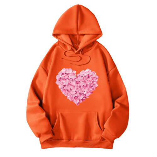 Γυναικεία oversized casual φούτερ με σχέδιο καρδιάς, στρογγυλή λαιμόκοψη, μακρυμάνικα –