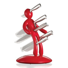 Portacoltelli a forma umana con ceppo, decorazione creativa per la cucina, colore rosso