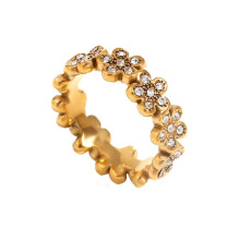 Women's Stainless Steel Delicate Gold Plated Cubic Zirconium Flower Wedding Ring Gold Size 6