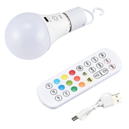 E27 RGB LED Bulb Rechargeable with Remote Timer Dimmable Touch Control Warm White 2700K