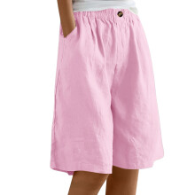Shorts femininos de linho, pernas largas, cintura alta, para o verão, na cor vermelha.