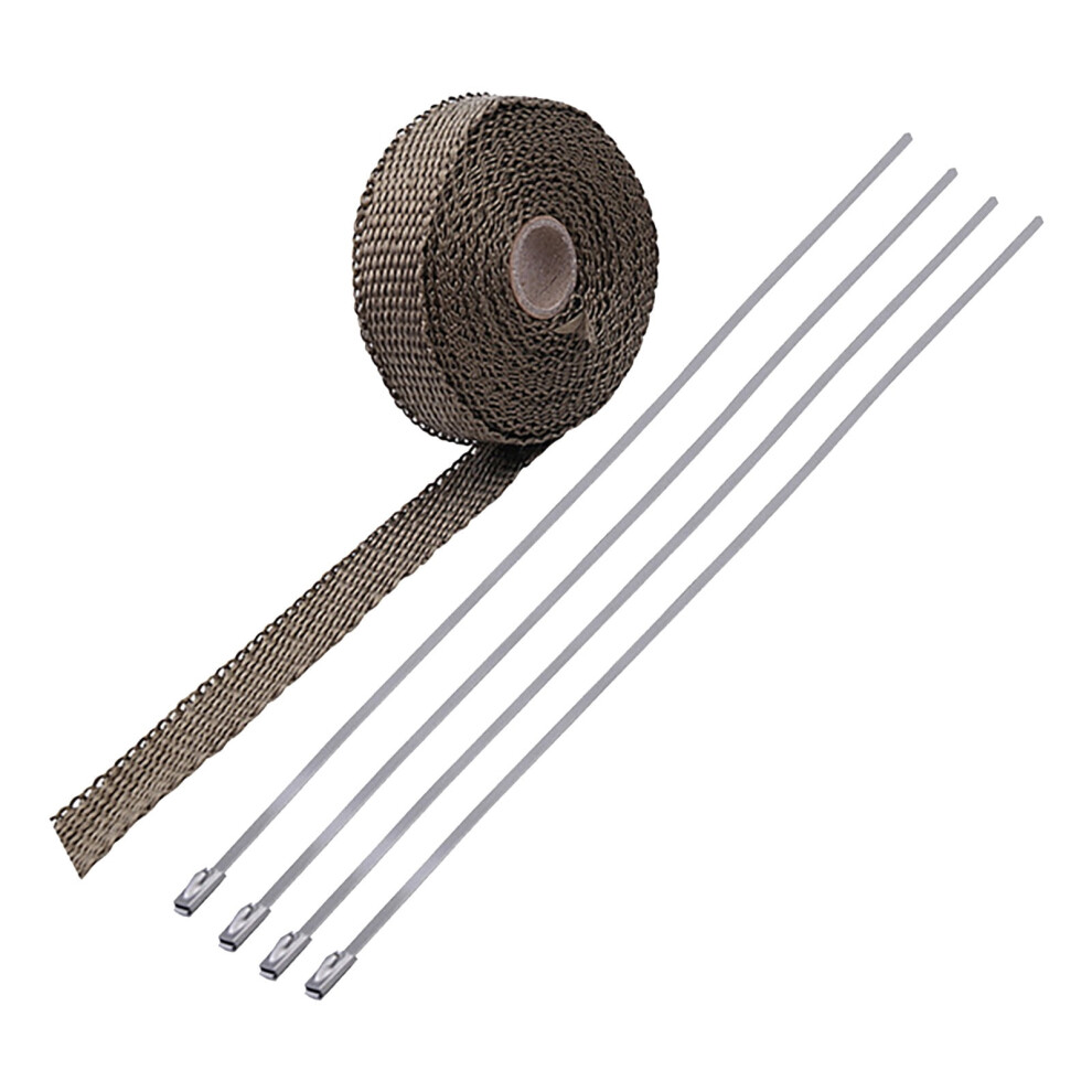 Titanium Exhaust Wrap For Motorcycle Headers, W/ Stainless Steel Zip Ties & Fiberglass Heat Wrap Tape (4Pcs) 9489952770475