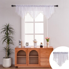 Sheer Lace Valance Curtain with Tassels, Rod Pocket, 55x24in, Black/Beige/White, 1 Piece