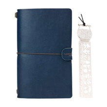 Blå, vintage-stil, bærbar reisenotatbok A6 med innebygd metallbokmerke og linjal, kreativ journal med båndlukking 0,88 lb 1 stk