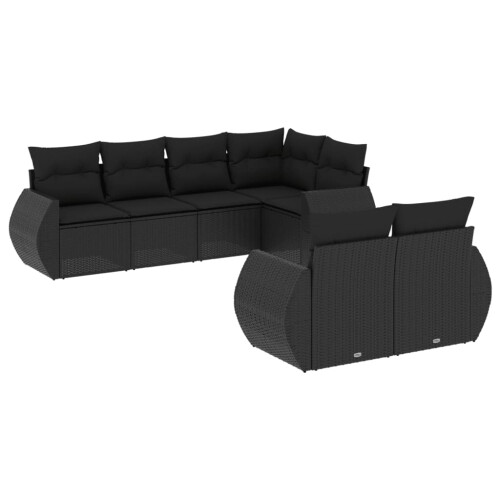 VidaXL vidaXL 7-tlg. Garten-Sofagarnitur mit Kissen Schwarz Poly Rattan