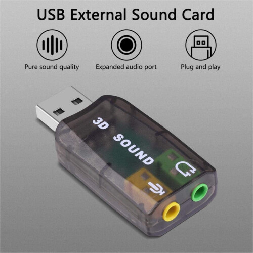 Κάρτα ήχου AMERTEER USB3D, εξωτερική στερεοφωνική κάρτα ήχου 5.1 με υποδοχές 3.5mm για Windows, 2