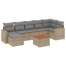 vidaXL 8-tlg. Garten-Sofagarnitur mit Kissen Beige Poly Rattan