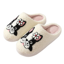 Thick Sole Couple Slippers Dog Print Fleece Lined For Men Women Winter Home Wear Soft Flock Upper Plastic Bottom Us Size 7