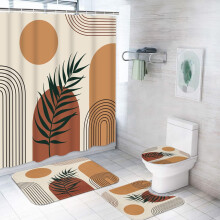 4PC Shower Curtain Set with Rugs,Bohemian Style Bathroom Set with Non-Slip Rug,Toilet Lid Cover,Bath Mat and 12 Hooks 72x72 inches