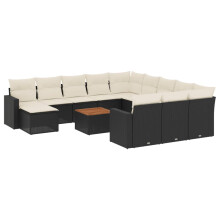 vidaXL 13-tlg. Garten-Sofagarnitur mit Kissen Schwarz Poly Rattan