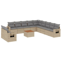 vidaXL 12-tlg. Garten-Sofagarnitur mit Kissen Beige Poly Rattan