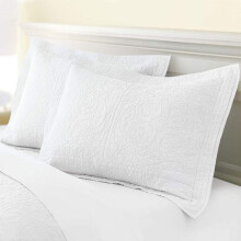 100% Cotton 2-Piece Quilted Pillow Shams Standard Size Floral Printed Decorative Pillow Covers White