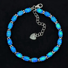 Damearmbånd Fantastisk sterlingsølv dyppet oval hvit opal tennisarmbånd - blå
