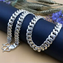 Pure 999 Fine Silver Chain Men Women 6mm Blessing Solid Cuban Curb Link Chain-46cm/18inch-3.8mm-14-15g