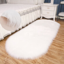 Soft Fluffy Area Rugs 24" x 48" Faux Fur Sheepskin Non Slip Backing Shaggy White Oval Carpet
