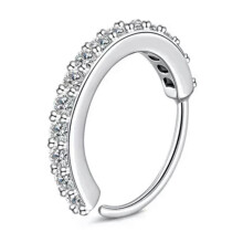 Näsring med glänsande strassben, tragus, brosk, piercingsmycken - silver - 10 mm