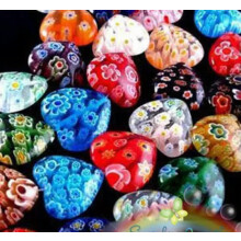 Millefiori-Glasperlen, Herz- und Blumenform, 8 mm, 100 Stück