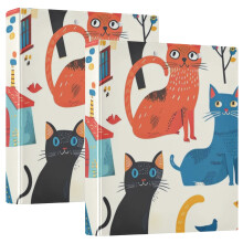 Cat Around Houses 3 Ring Binders 1.5 inch Hardcover File Folders with Interior Pockets A4 Size Organizer for School Office Hospital Set of 2